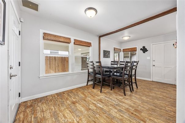 Dining room, Interior, Recessed Lighting, Wood Texture Flooring