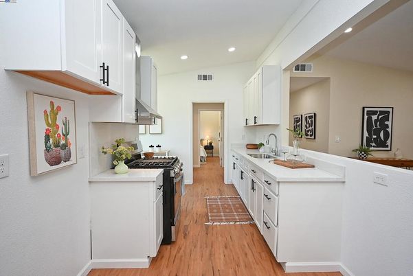 Interior, Kitchen, Recessed Lighting, Wood Texture Flooring