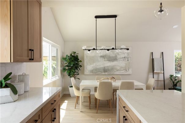 Dining room, Interior, Pendant Lights, Wood Texture Flooring