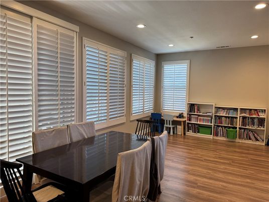 Dining room, Interior, Recessed Lighting, Wood Texture Flooring