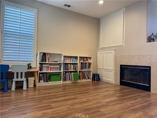 Fireplace, Interior, Recessed Lighting, Wood Texture Flooring