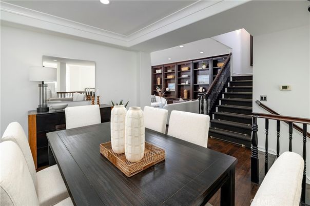 Dining room, Interior, Living room, Recessed Lighting, Wood Texture Flooring