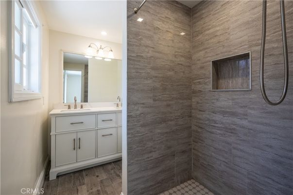 Bathroom, Interior, Recessed Lighting, Wood Texture Flooring