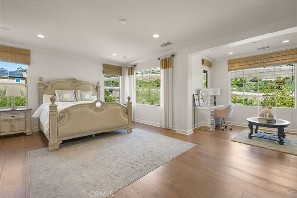 Bedroom, Interior, Recessed Lighting, Wood Texture Flooring