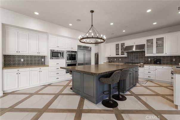 Interior, Kitchen, Marble, Pendant Lights, Recessed Lighting, Stainless Steel Appliances