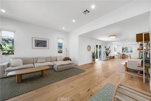 Dining room, Interior, Living room, Recessed Lighting, Wood Texture Flooring