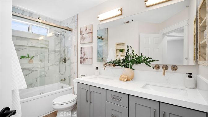 Bathroom, Dual Sink Vanities, Glass Shower, Interior, Marble Walls