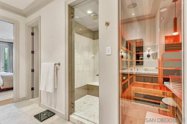 Bathroom, Bedroom, Glass Shower, Interior, Recessed Lighting, Sauna Room