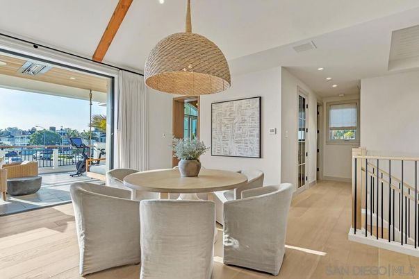 Dining room, Interior, Recessed Lighting, Wooden Beams, Wood Texture Flooring
