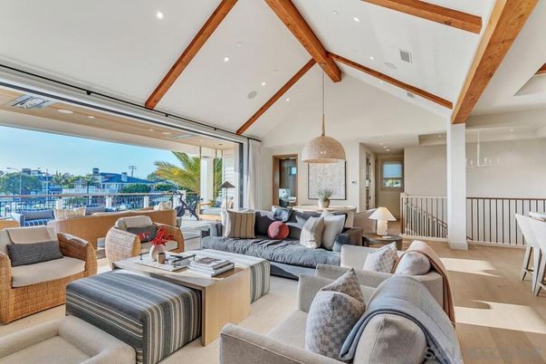 Interior, Living room, Pendant Lights, Recessed Lighting, Wooden Beams, Wood Texture Flooring