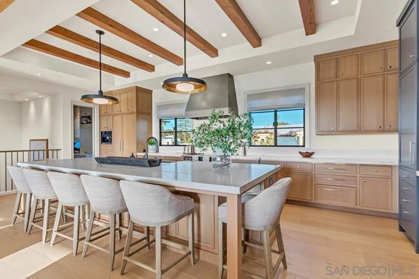 Interior, Kitchen, Pendant Lights, Recessed Lighting, Stainless Steel Appliances, Wooden Beams, Wood Texture Flooring