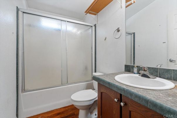 Bathroom, Glass Shower, Interior, Tile Countertops, Wood Texture Flooring