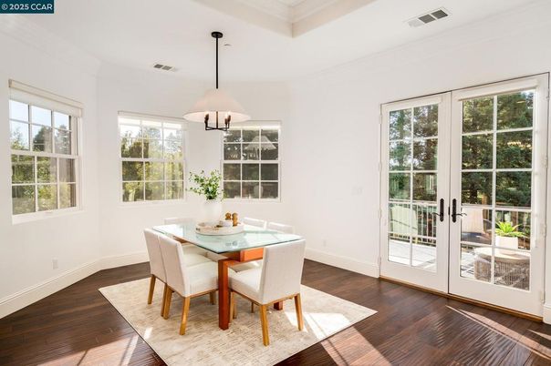 Dining room, Interior, Pendant Lights, Wood Texture Flooring