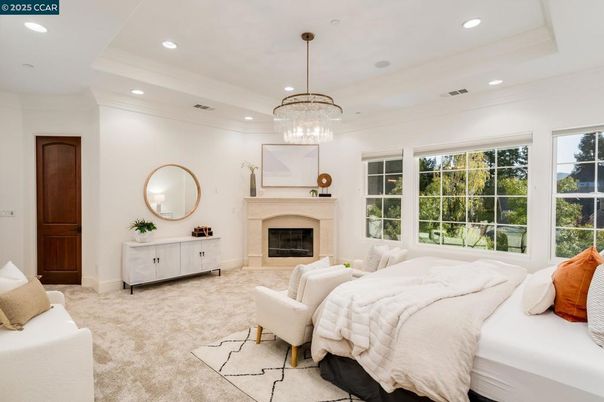 Bedroom, Chandelier, Fireplace, Interior, Recessed Lighting