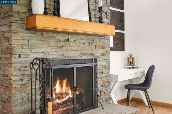 Fireplace, Home Office, Interior, Stone Walls