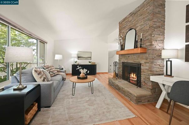 Fireplace, Interior, Living room, Stone Walls, Wood Texture Flooring