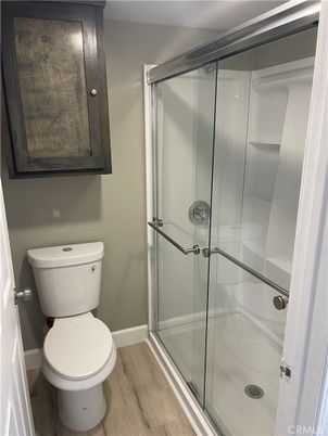Bathroom, Glass Shower, Interior, Wood Texture Flooring