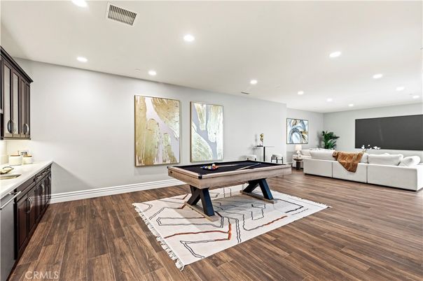 Billiard Table, Game Room, Interior, Living room, Recessed Lighting, Wood Texture Flooring