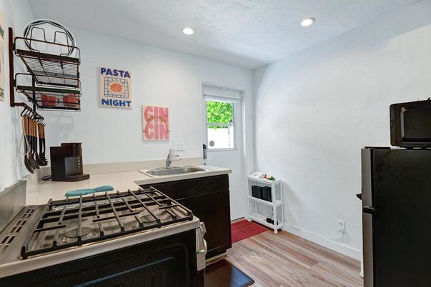 Interior, Kitchen, Recessed Lighting, Wood Texture Flooring