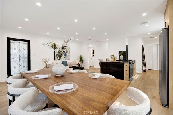Dining room, Interior, Recessed Lighting, Wood Texture Flooring