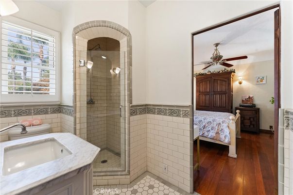 Bathroom, Bedroom, Glass Shower, Interior, Wood Texture Flooring