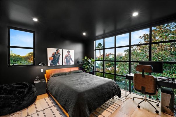 Bedroom, Home Office, Interior, Recessed Lighting, Wood Texture Flooring