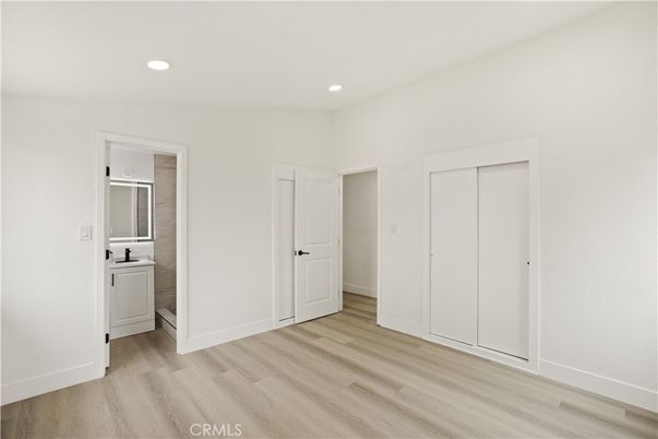 Bathroom, Empty room, Interior, Recessed Lighting, Wood Texture Flooring