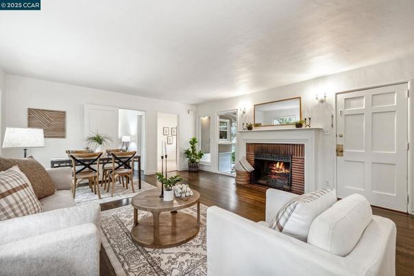 Dining room, Fireplace, Interior, Living room, Wood Texture Flooring