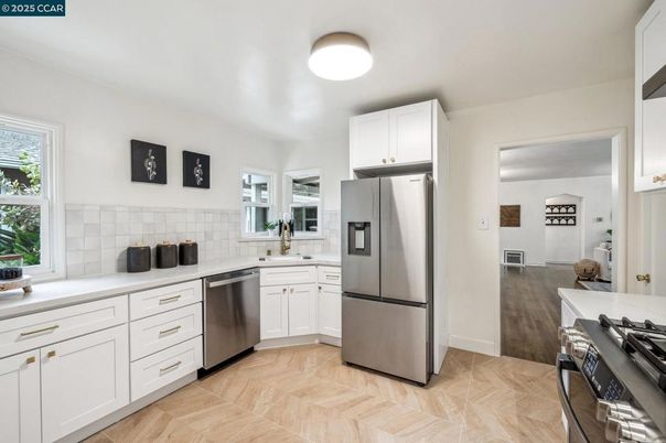 Interior, Kitchen, Stainless Steel Appliances, Wood Texture Flooring