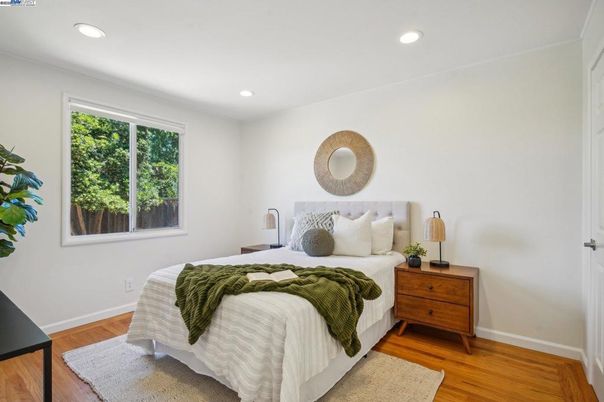 Bedroom, Interior, Recessed Lighting, Wood Texture Flooring