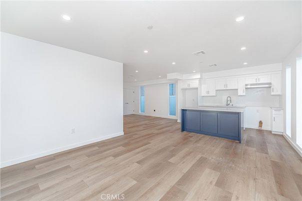 Empty room, Interior, Kitchen, Recessed Lighting, Wood Texture Flooring