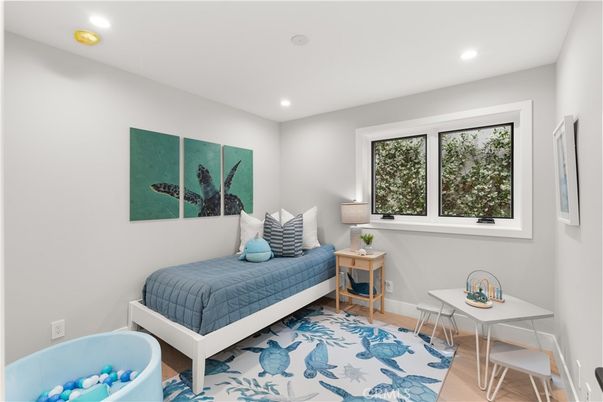 Bedroom, Interior, Recessed Lighting, Wood Texture Flooring