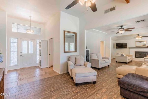 Fireplace, Interior, Living room, Pendant Lights, Wood Texture Flooring