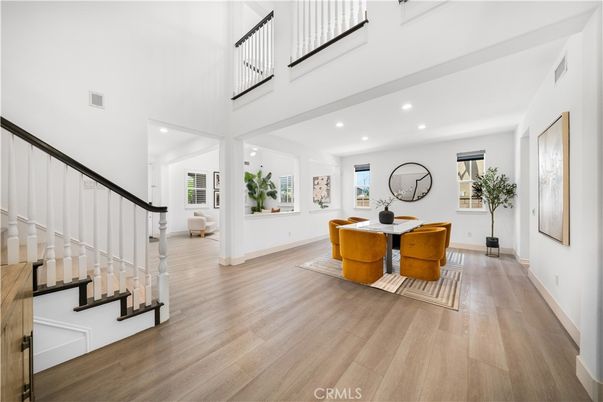 Dining room, Interior, Recessed Lighting, Wood Texture Flooring