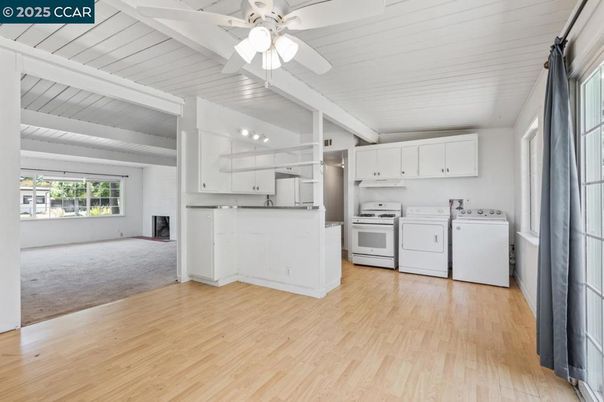 Interior, Kitchen, Washer, Wood Texture Flooring