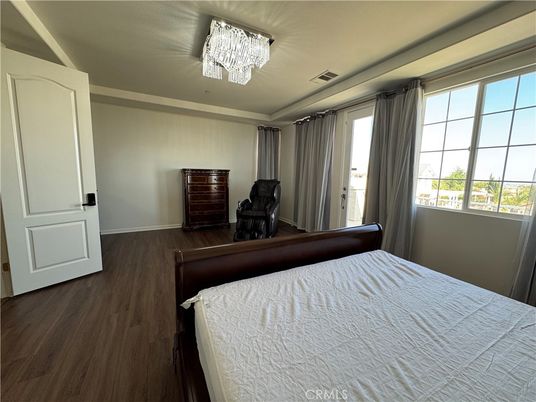 Bedroom, Chandelier, Interior, Wood Texture Flooring