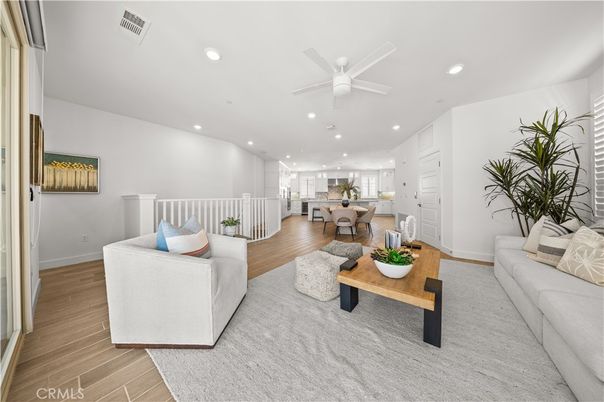 Dining room, Interior, Living room, Recessed Lighting, Wood Texture Flooring