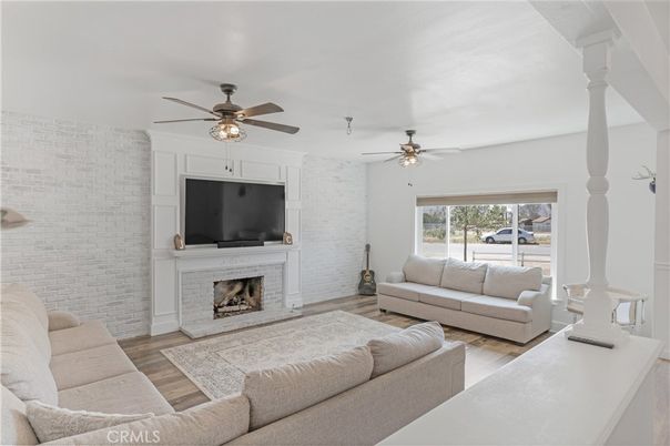 Fireplace, Interior, Living room, Stone Walls, Wood Texture Flooring