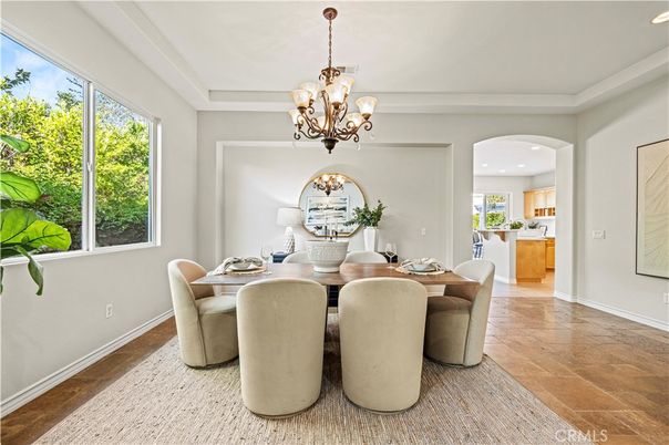 Chandelier, Dining room, Interior, Recessed Lighting, Wood Texture Flooring