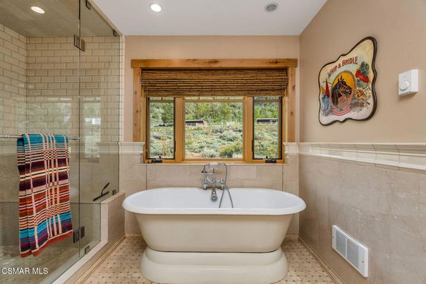 Bathroom, Free Standing Baths, Glass Shower, Interior, Recessed Lighting