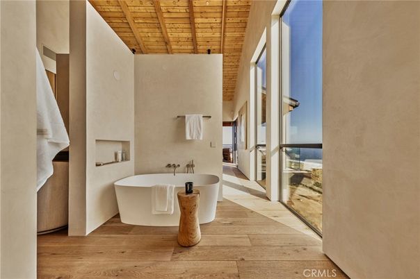 Bathroom, Fireplace, Free Standing Baths, Interior, Wooden Beams, Wooden Ceilings, Wood Texture Flooring