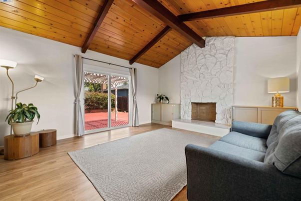 Fireplace, Interior, Living room, Stone Walls, Wooden Beams, Wooden Ceilings, Wood Texture Flooring