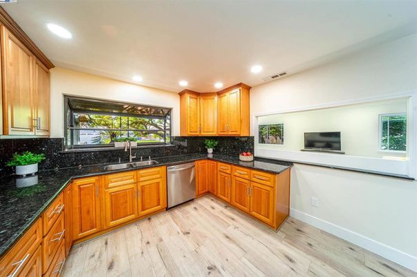 Interior, Kitchen, Recessed Lighting, Wood Texture Flooring