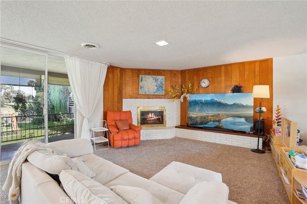 Fireplace, Interior, Living room, Recessed Lighting, Wooden Walls