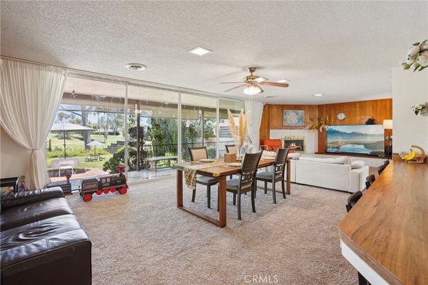 Dining room, Fireplace, Interior, Living room, Recessed Lighting