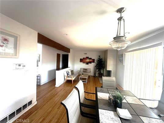 Dining room, Interior, Living room, Recessed Lighting, Wood Texture Flooring
