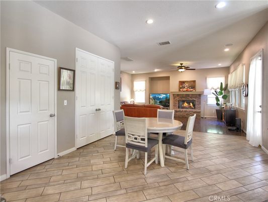 Dining room, Fireplace, Interior, Recessed Lighting
