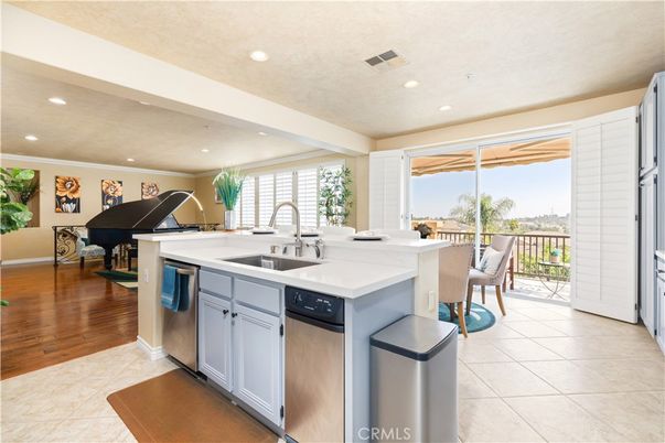 Interior, Kitchen, Living room, Piano, Recessed Lighting, Wood Texture Flooring