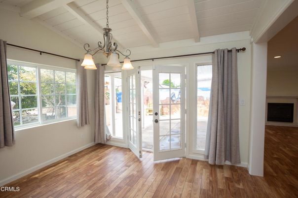 Chandelier, Empty room, Interior, Recessed Lighting, Wood Texture Flooring