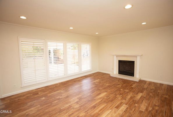 Empty room, Fireplace, Interior, Recessed Lighting, Wood Texture Flooring